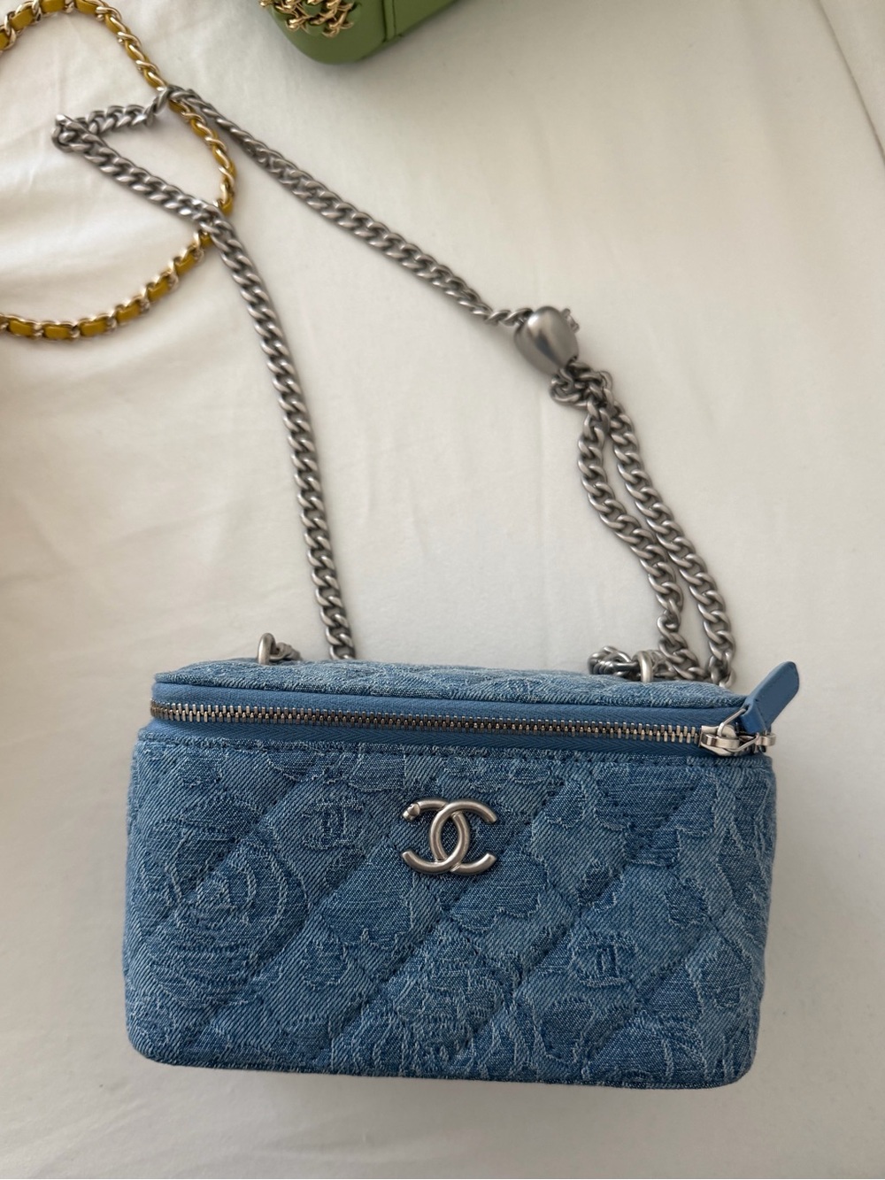 Chanel Quilted Denim Crossbody Bag with Silver Hardware